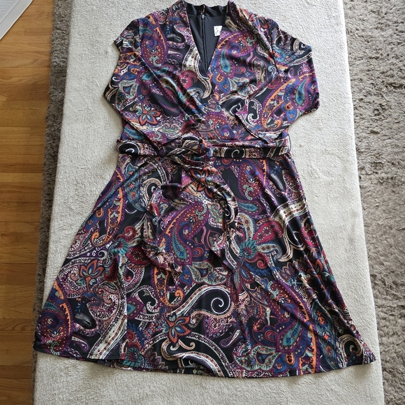 Nicole Miller Studio faux wrap paisley dress size 14 - Picture 4 of 14